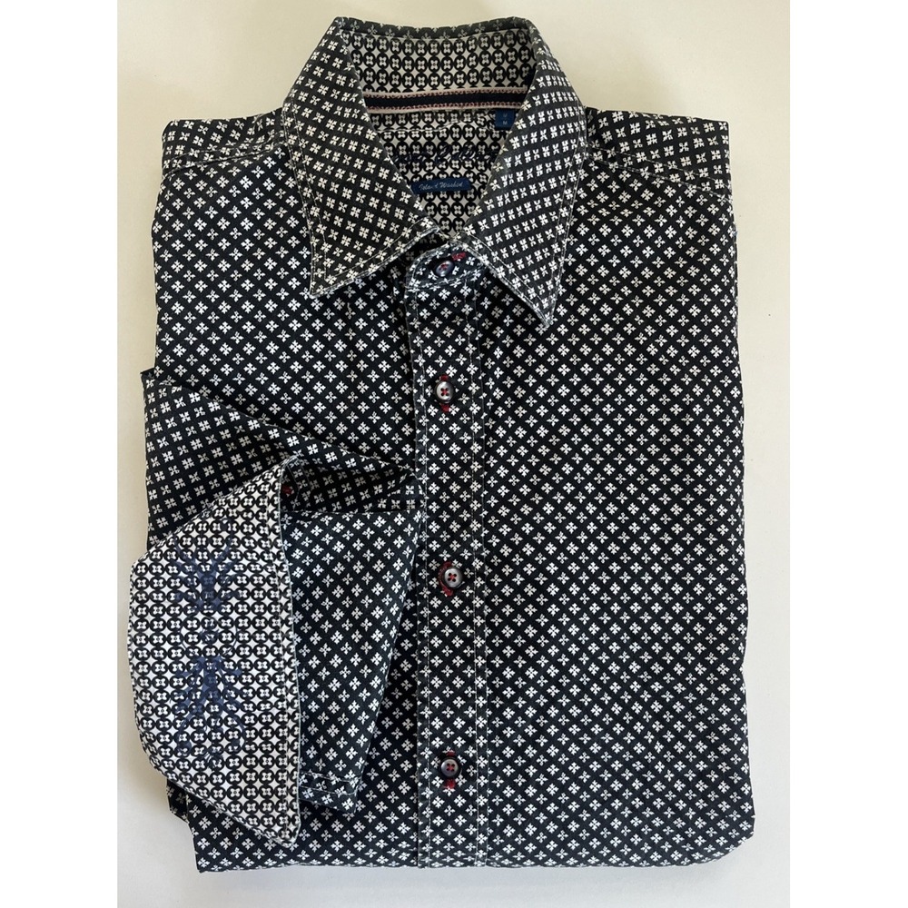Report Collection Long Sleeve Shirt Men's M Black Print Embroidered Flip Cuff